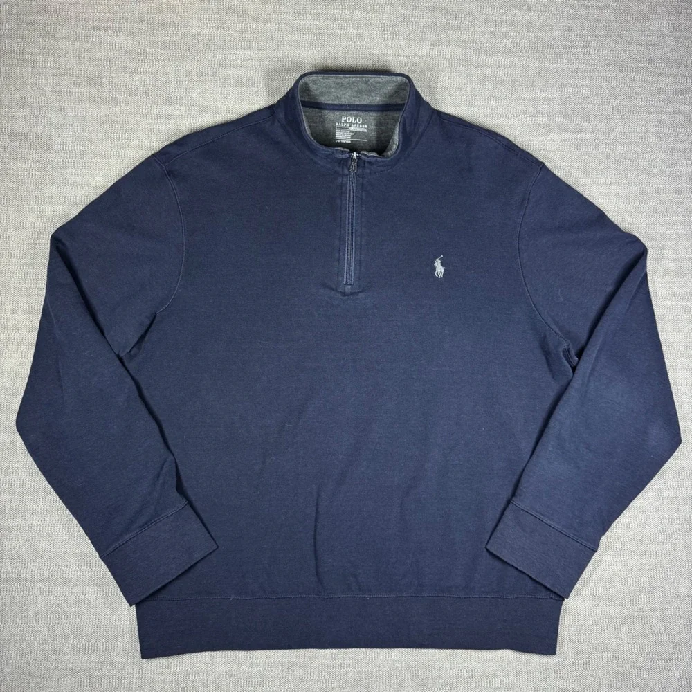 Polo Ralph Lauren Performance Mens Large Navy Blue Quarter Zip Pullover Sweater